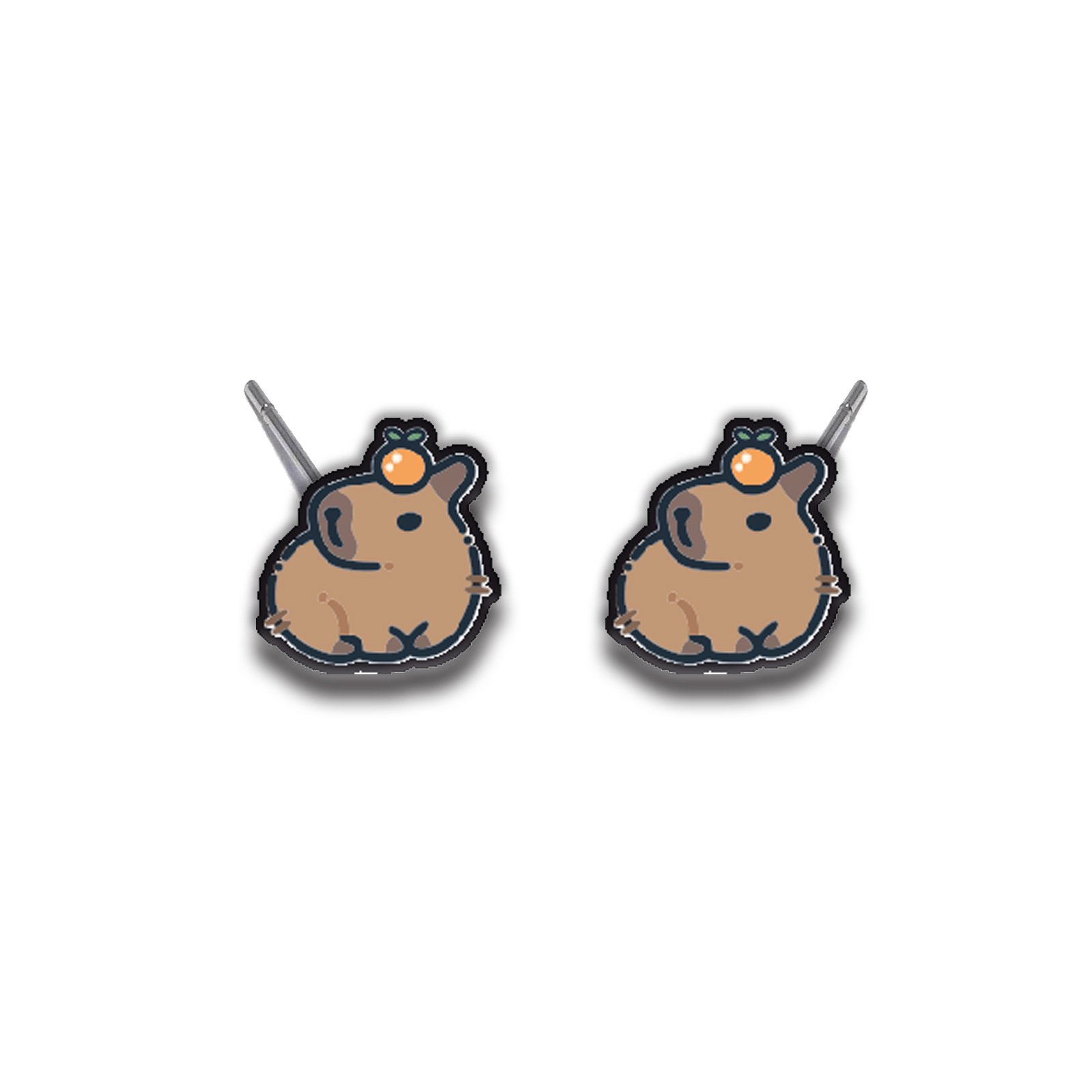 Cercei handmade capybara cu tortite de otel inoxidabil, 12mm