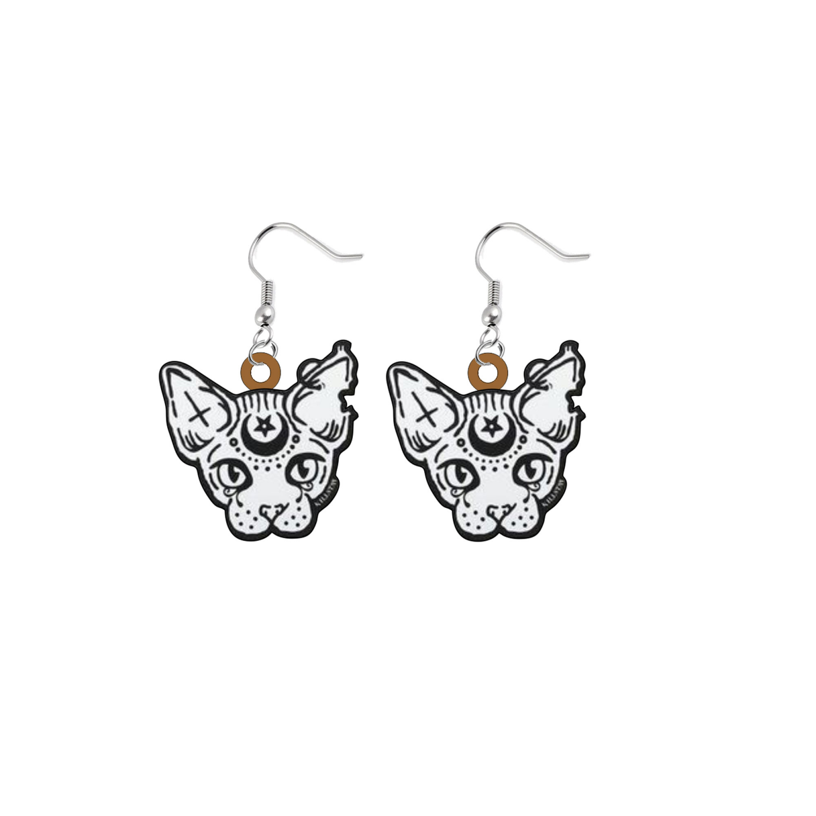 Cercei handmade Mystic Cat cu tortite de otel inoxidabil, 30 mm
