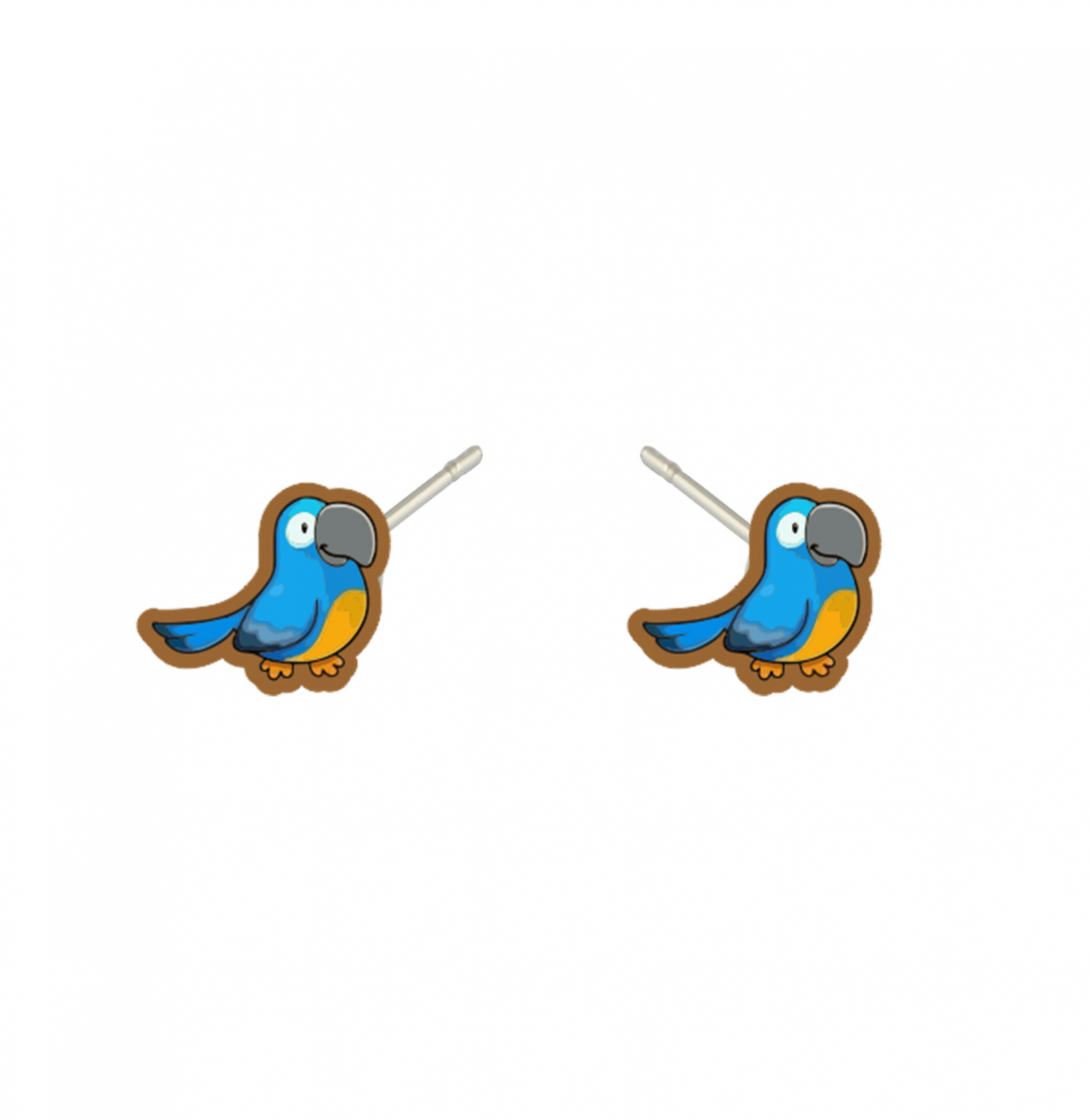 Cercei handmade papagal albastru cu tortite de otel inoxidabil, 12mm
