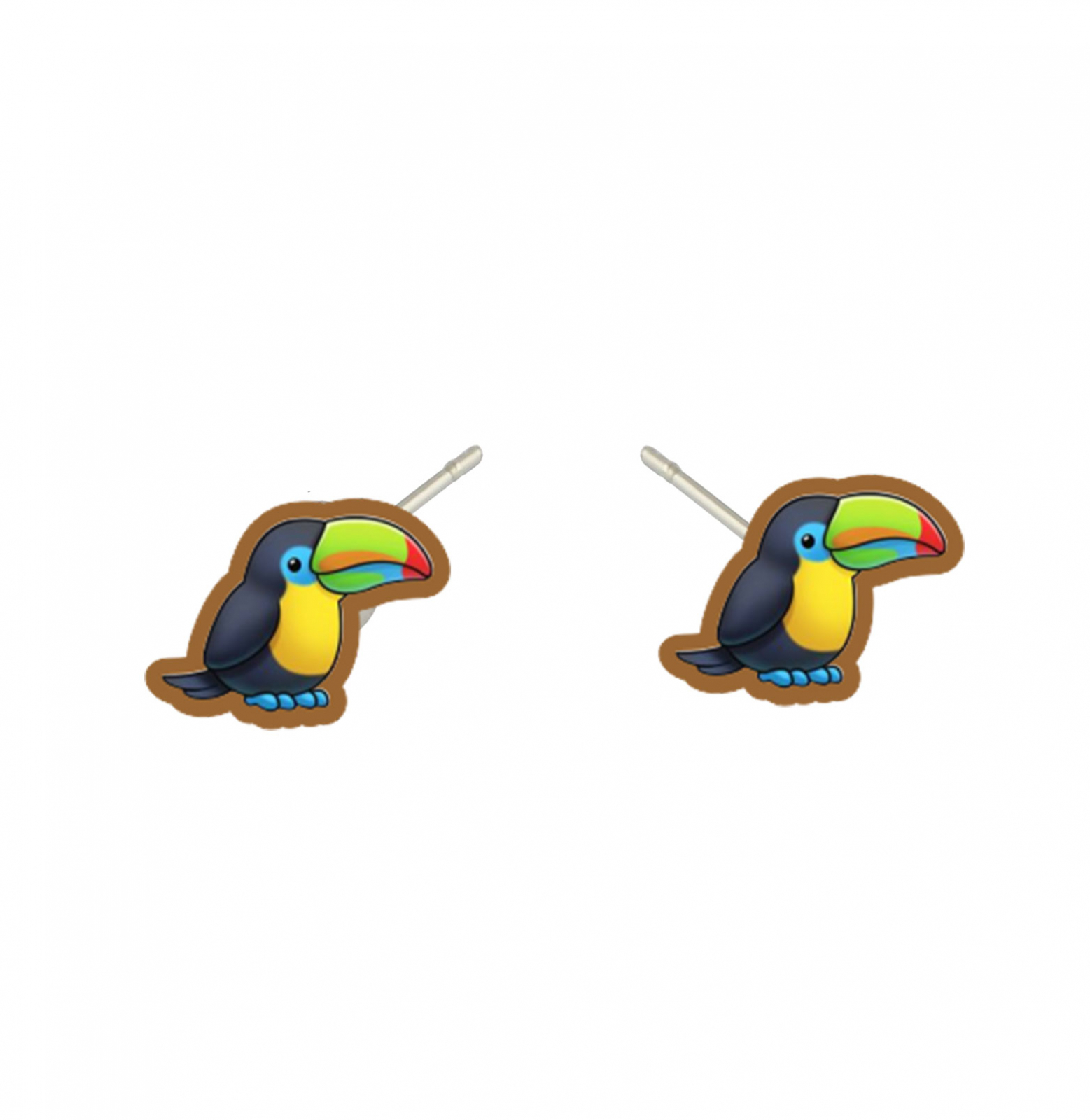 Cercei handmade tucan cu tortite de otel inoxidabil, 12mm