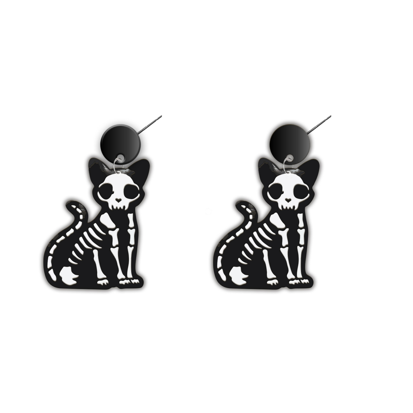 Cercei handmade Skeleton Cat cu tortite de otel inoxidabil, 45 mm