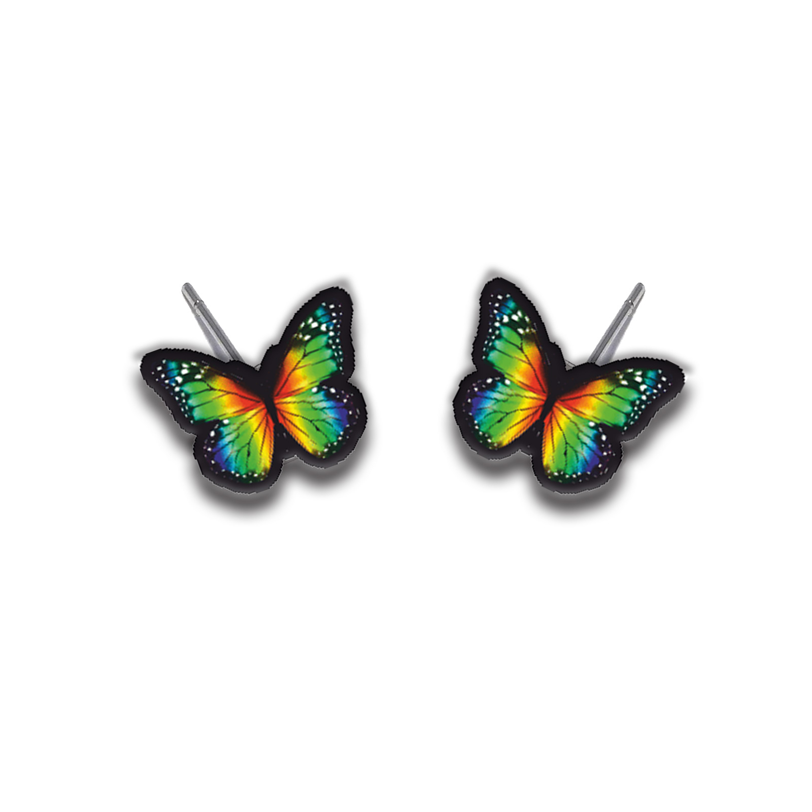 Cercei handmade fluturasi neon cu tortite de otel inoxidabil, 12mm