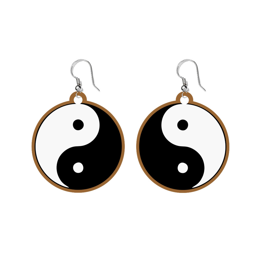 Cercei handmade Yin si Yang cu tortite de otel inoxidabil, 30 mm