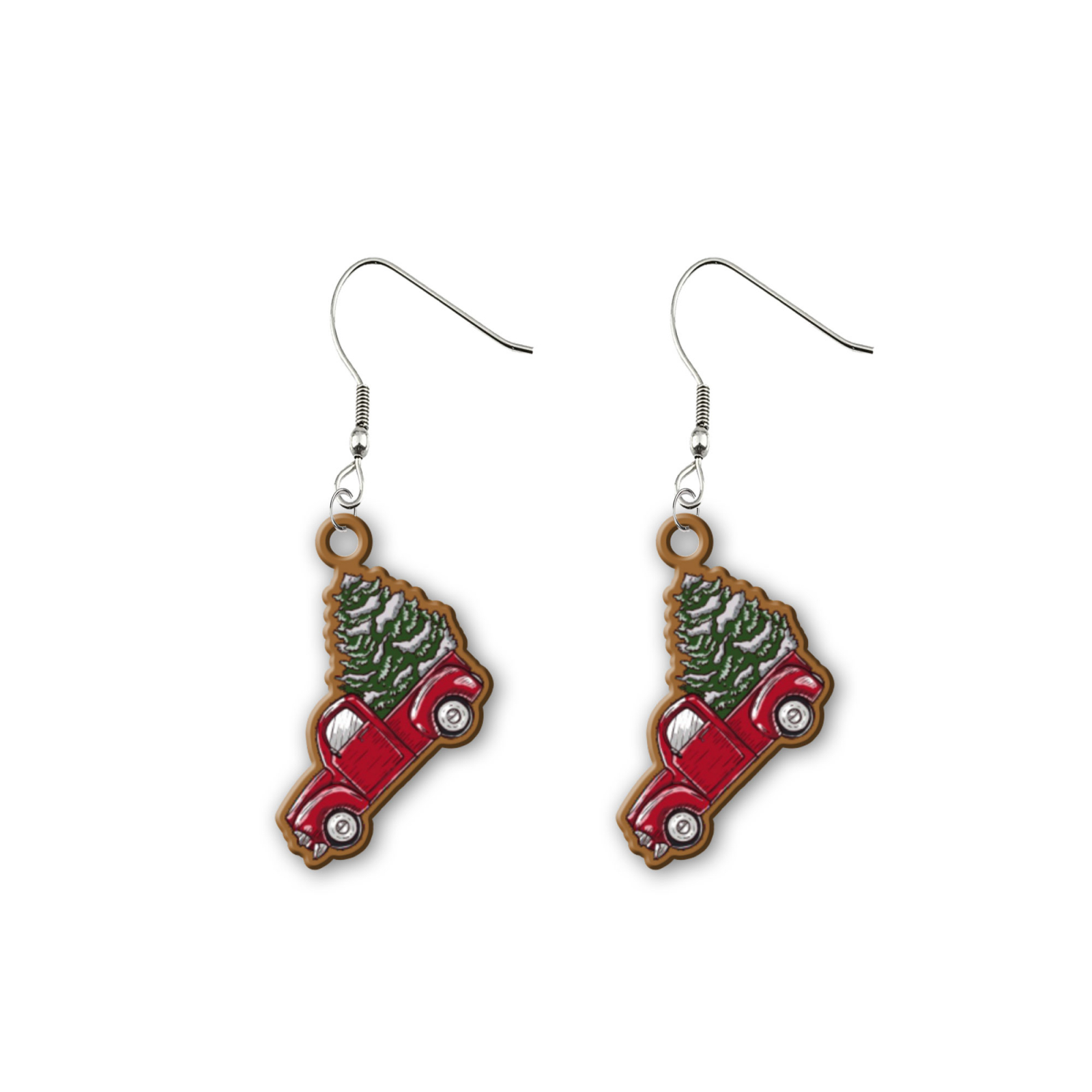 Cercei handmade masina de Craciun cu tortite de otel inoxidabil, 30 mm