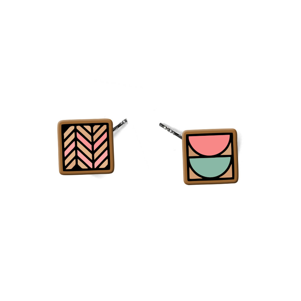 Cercei handmade abstract square cu tortite de otel inoxidabil, 12 mm
