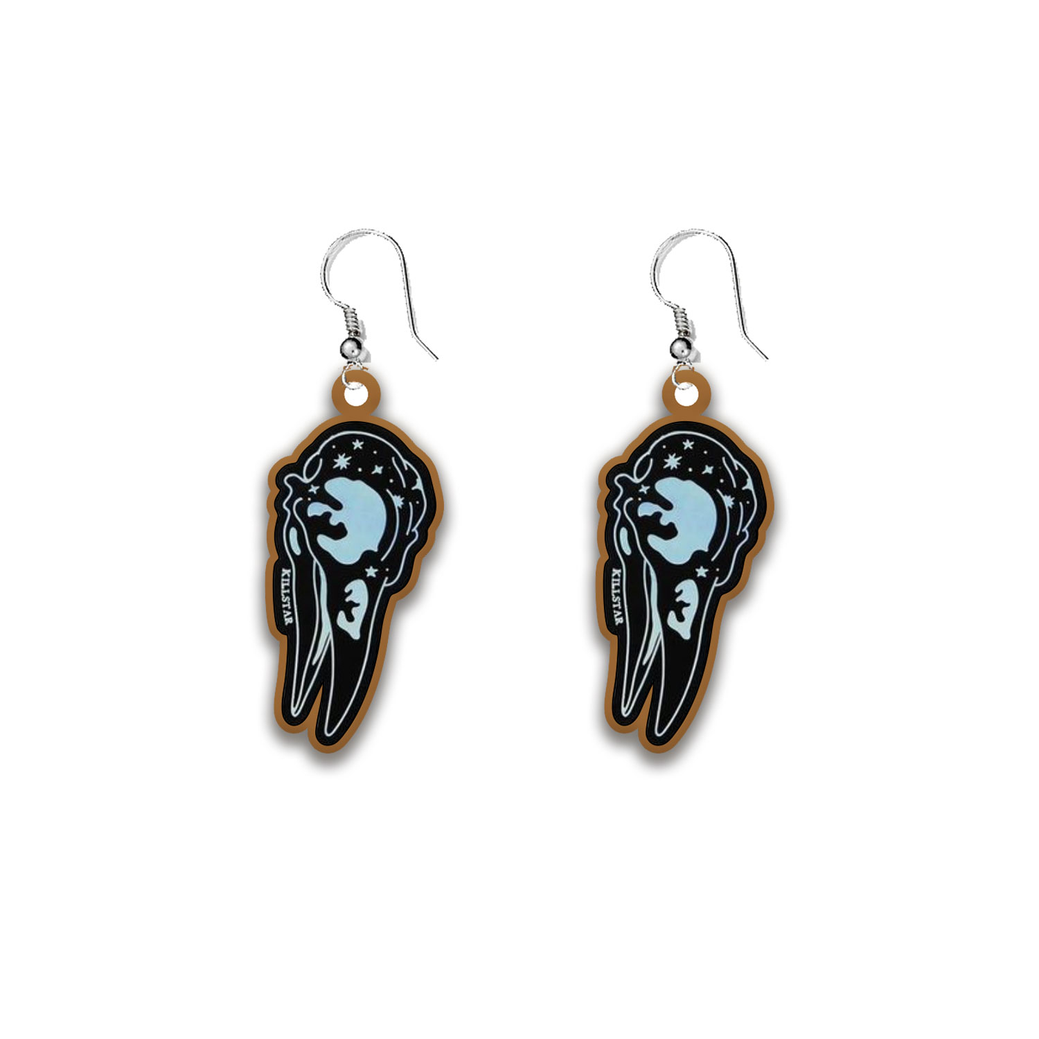 Cercei handmade Crow skull cu tortite de otel inoxidabil, 40mm