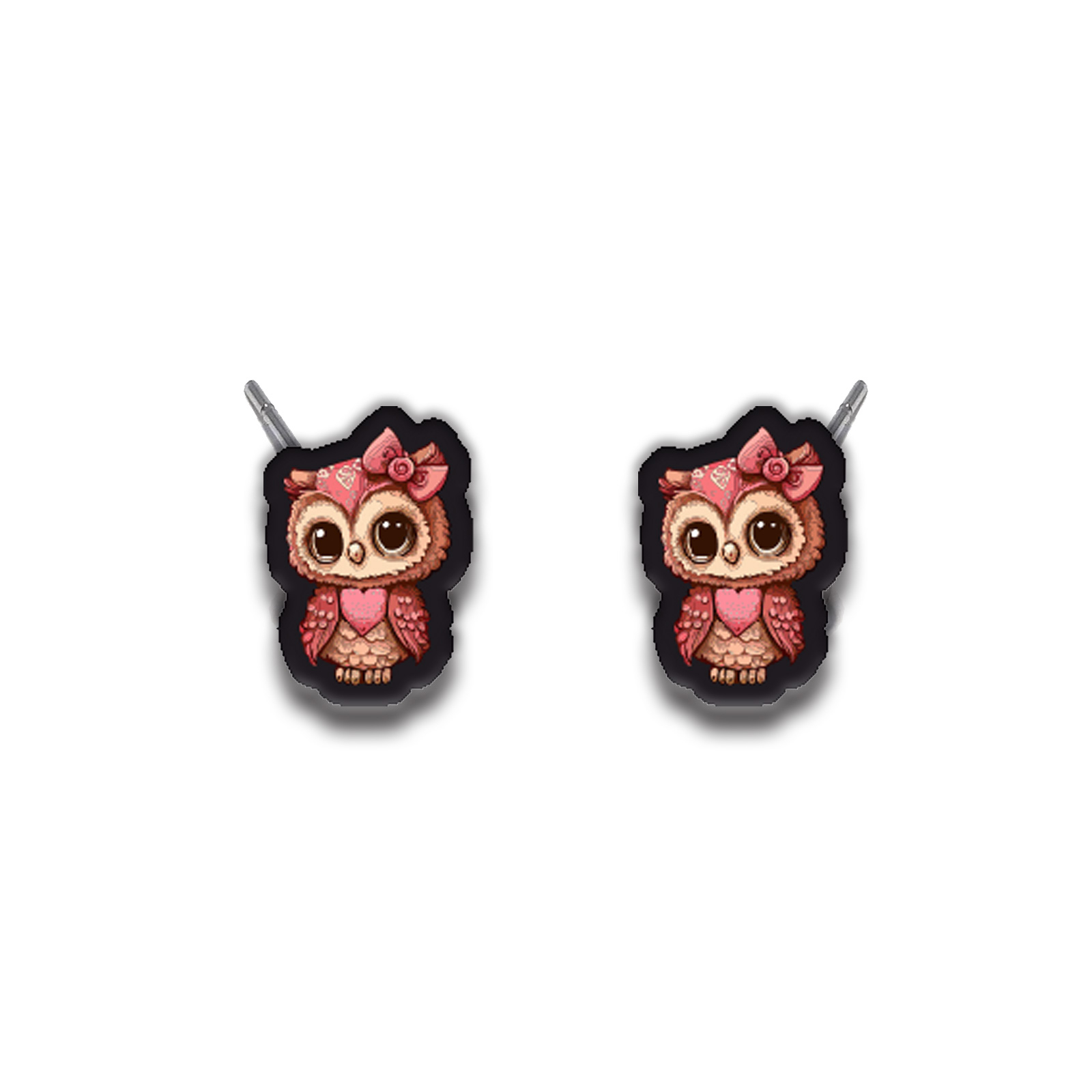 Cercei handmade Owl love cu tortite de otel inoxidabil, 12mm