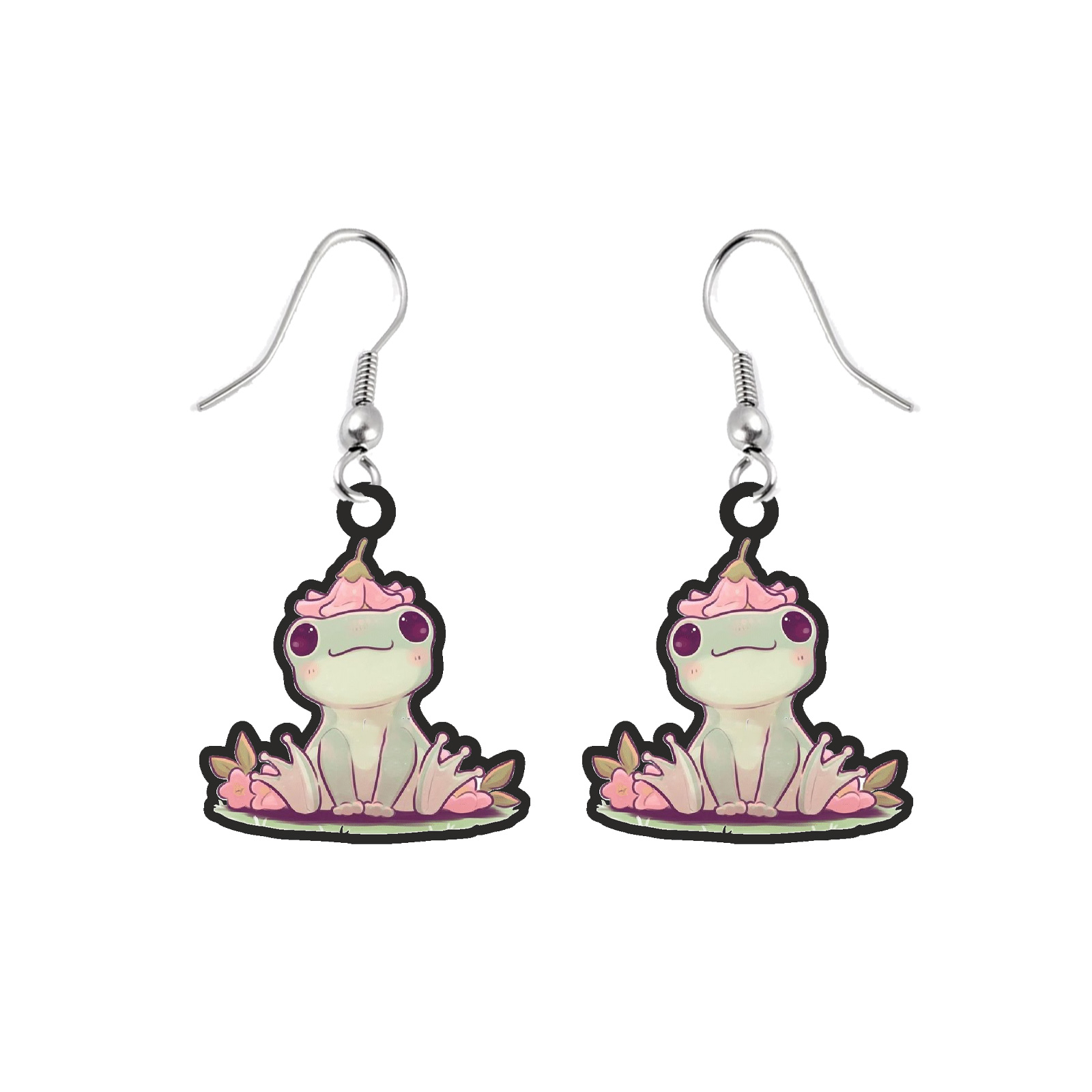 Cercei handmade Froggy cu tortite de otel inoxidabil, 40mm