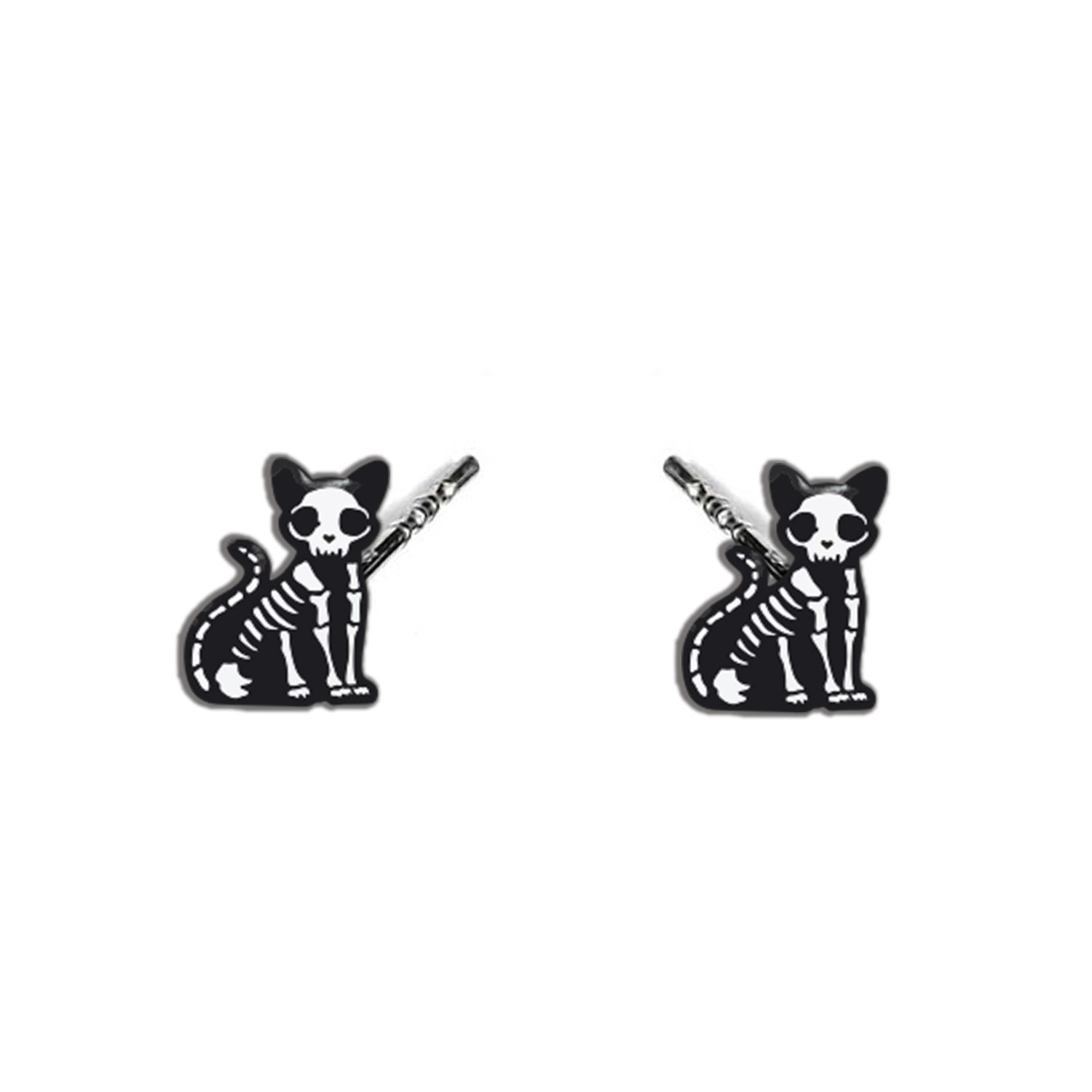 Cercei handmade Skeleton cat cu tortite de otel inoxidabil, 12mm