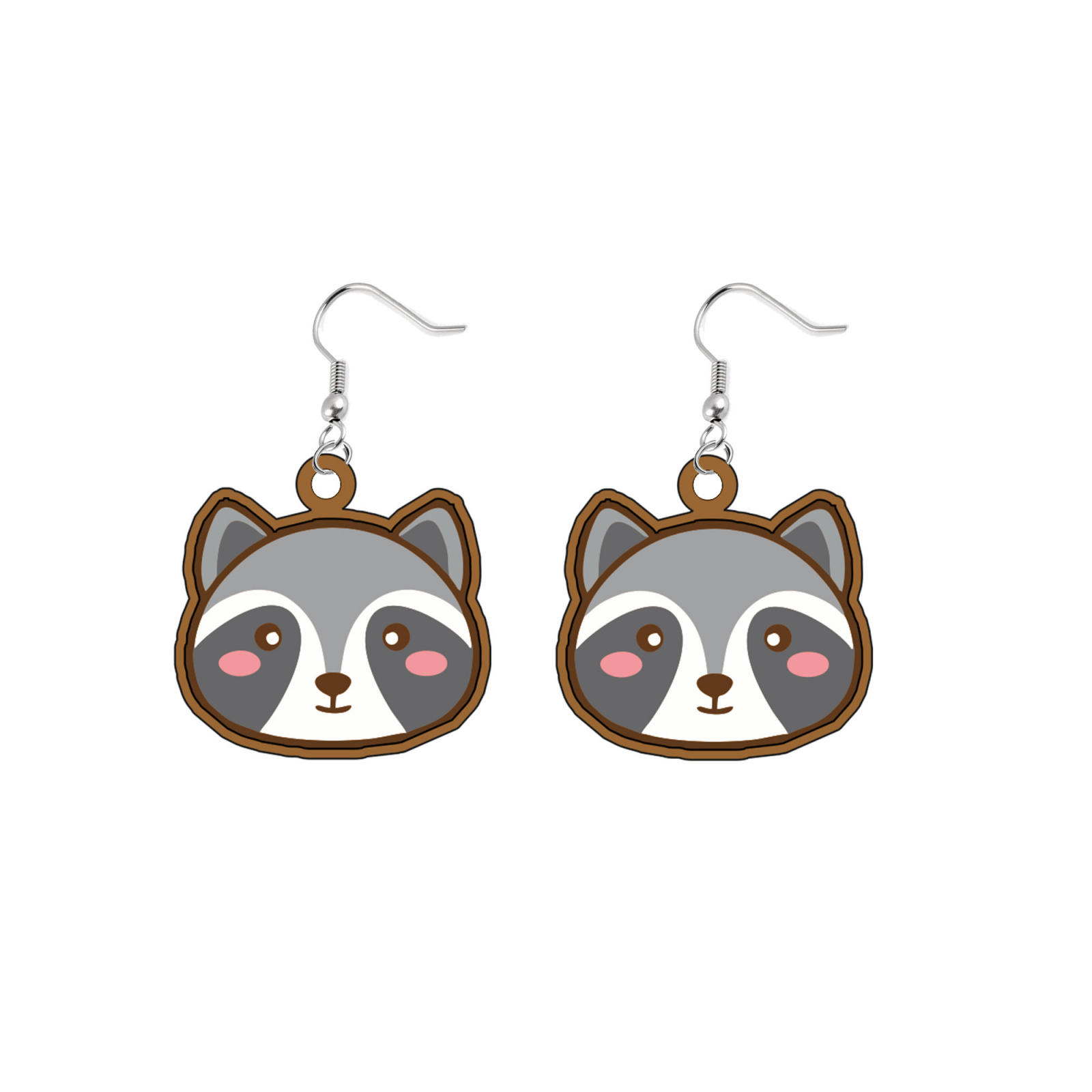 Cercei handmade Raccoon head cu tortite de otel inoxidabil, 30 mm