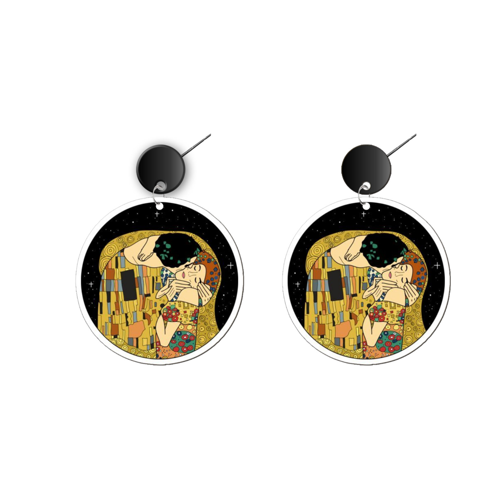 Cercei handmade Sarutul lui Klimt cu tortite de otel inoxidabil, 45 mm