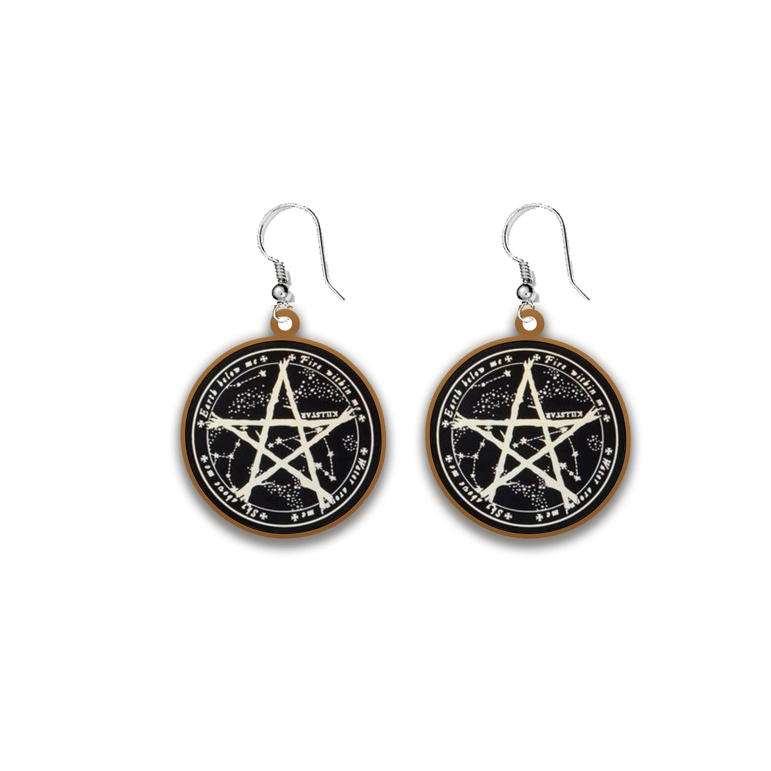 Cercei handmade Pentagrama cu tortite de otel inoxidabil, 40mm
