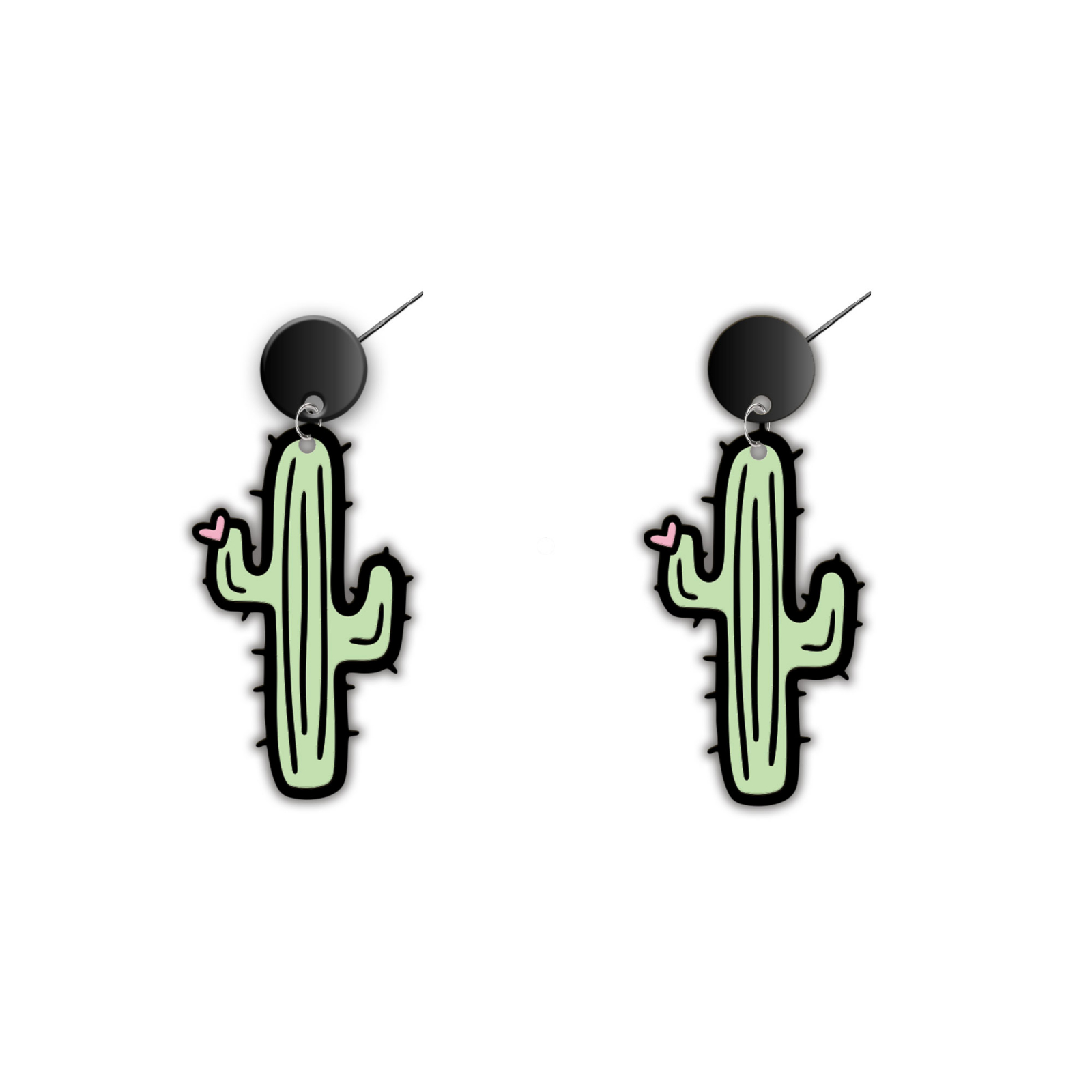 Cercei handmade cactusi cu tortite de otel inoxidabil, 45 mm