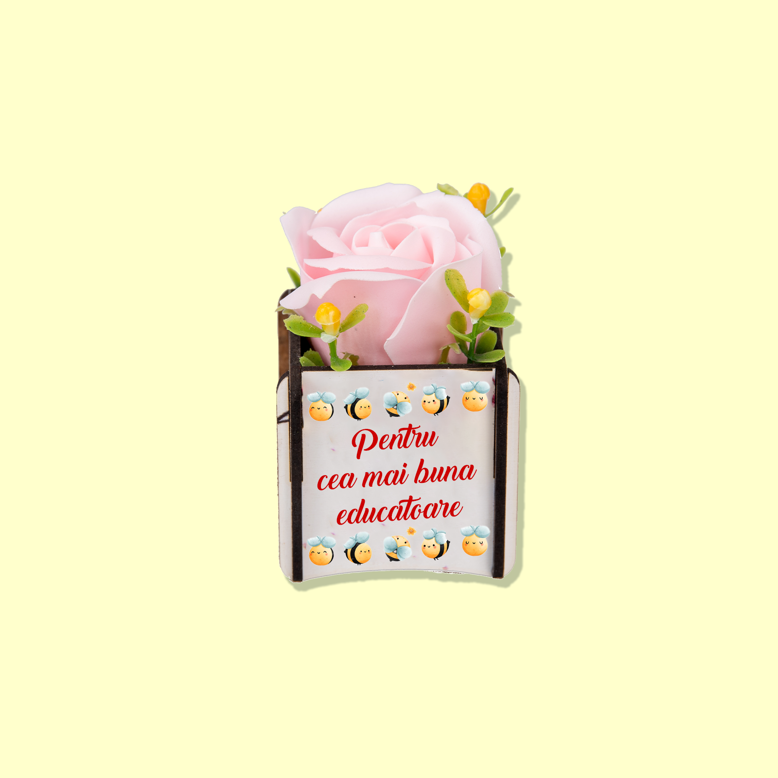Cutie lemn personalizata cu trandafir de sapun Cea mai buna educatoare