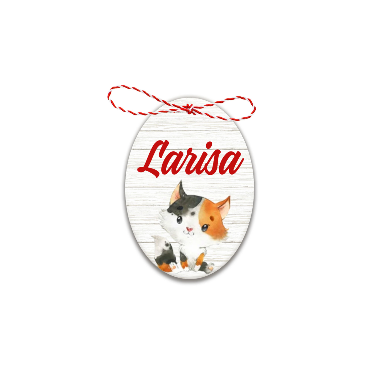 Martisor handmade cu nume pisica calico watercolor