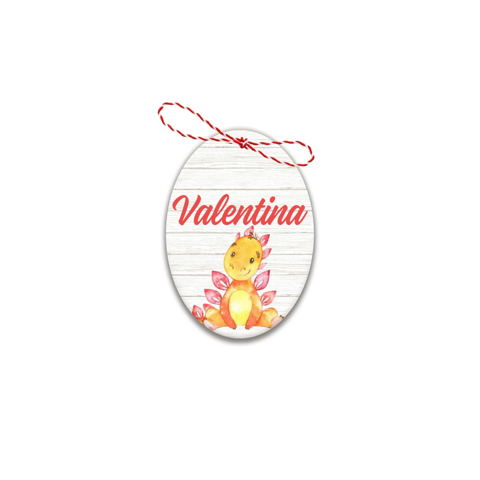 Martisor handmade cu nume dinozaur portocaliu