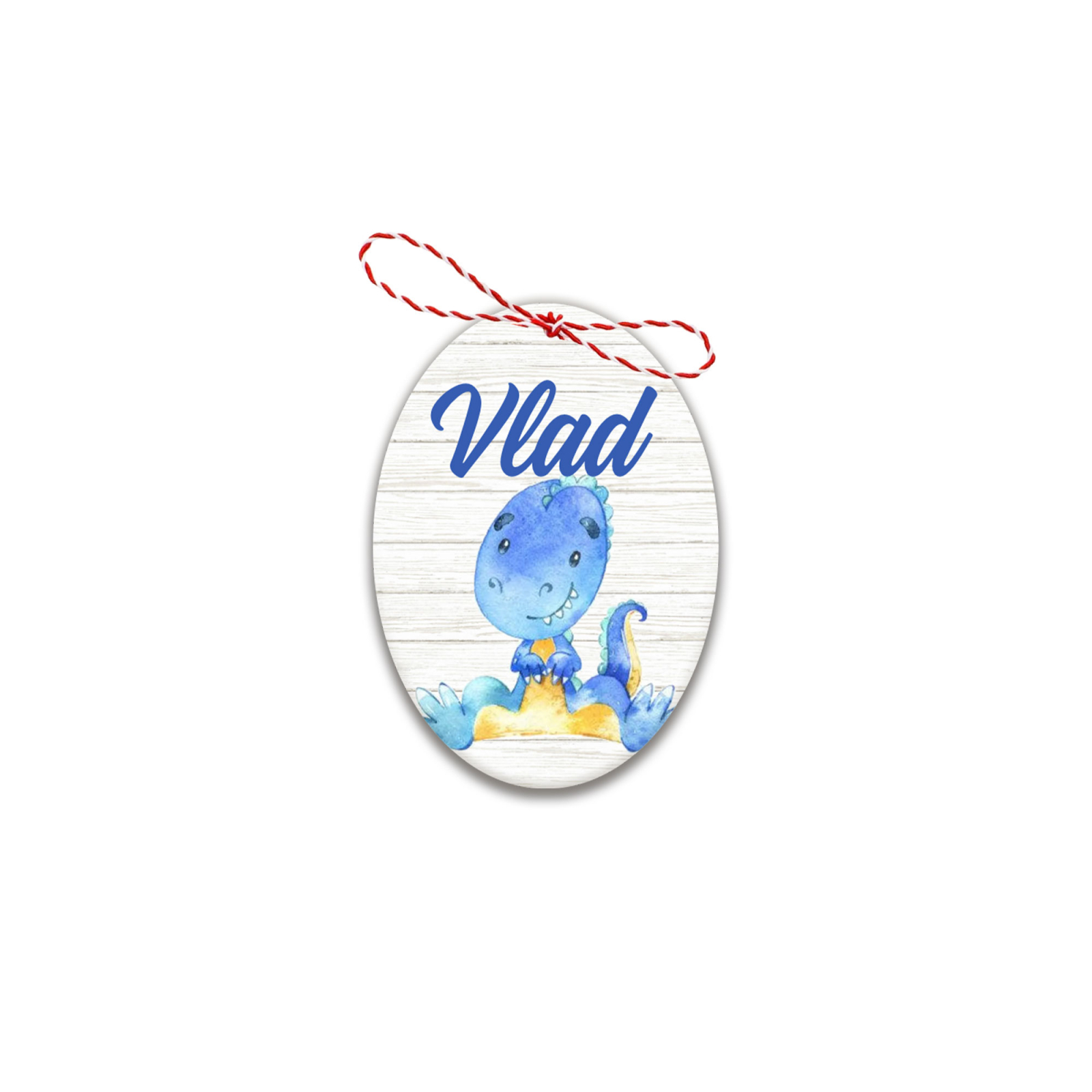 Martisor handmade cu nume dinozaur albastru