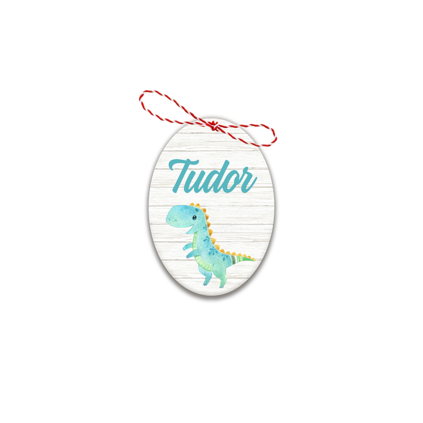 Martisor handmade cu nume dinozaur turcoaz