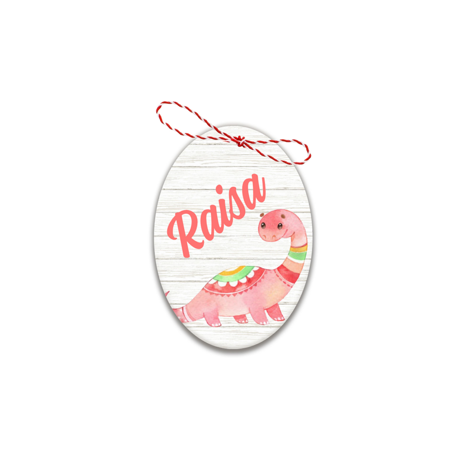Martisor handmade cu nume dinozaur roz