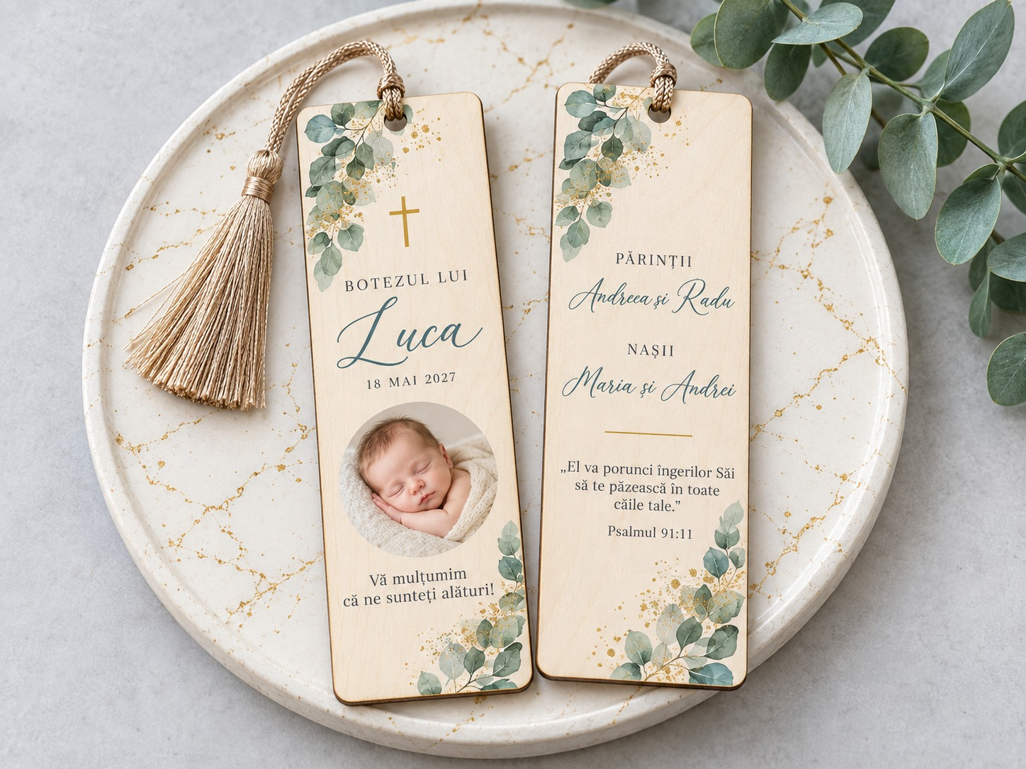 Marturie semn de carte din lemn personalizat