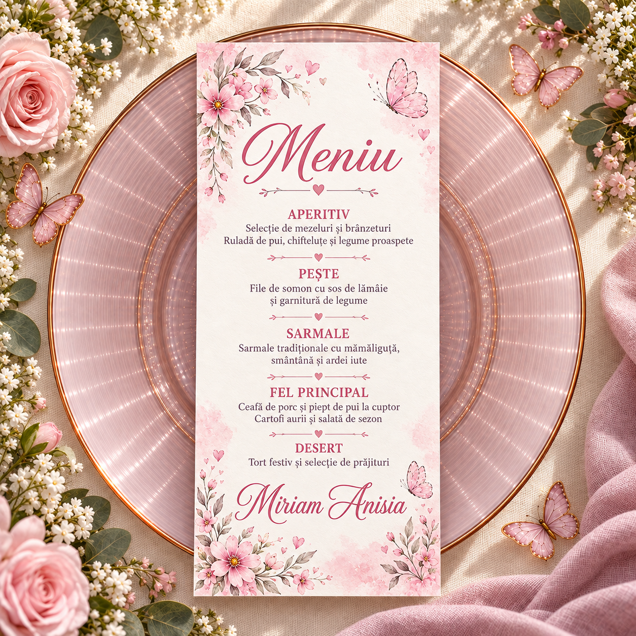 Meniu personalizat de botez Pink Dreams