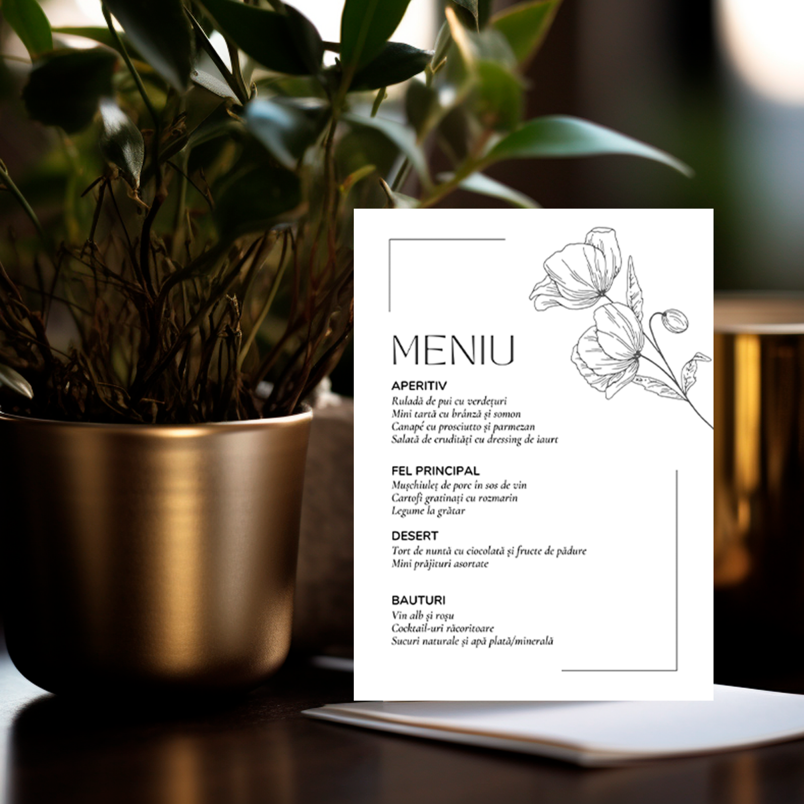 Meniu personalizat de nunta Pure Elegance
