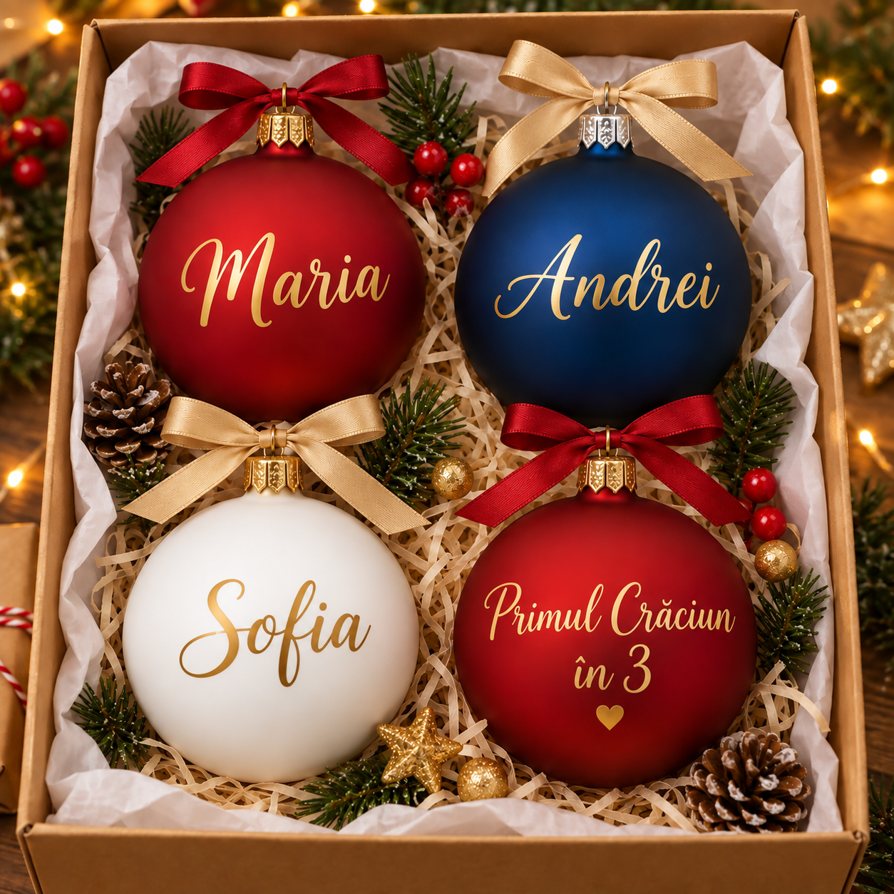Set 4 Globuri de Craciun din Sticla