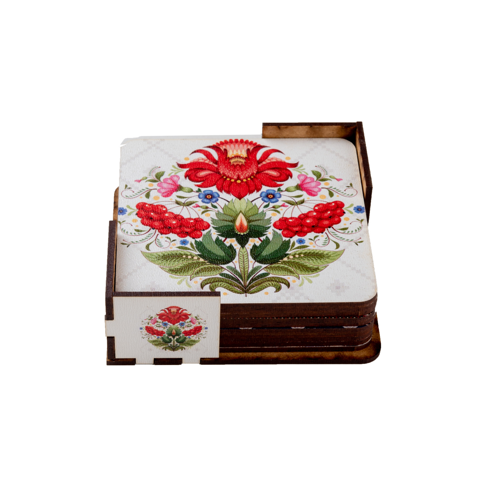 Set coaster cu 6 suporturi pentru pahare model flori Unguresti