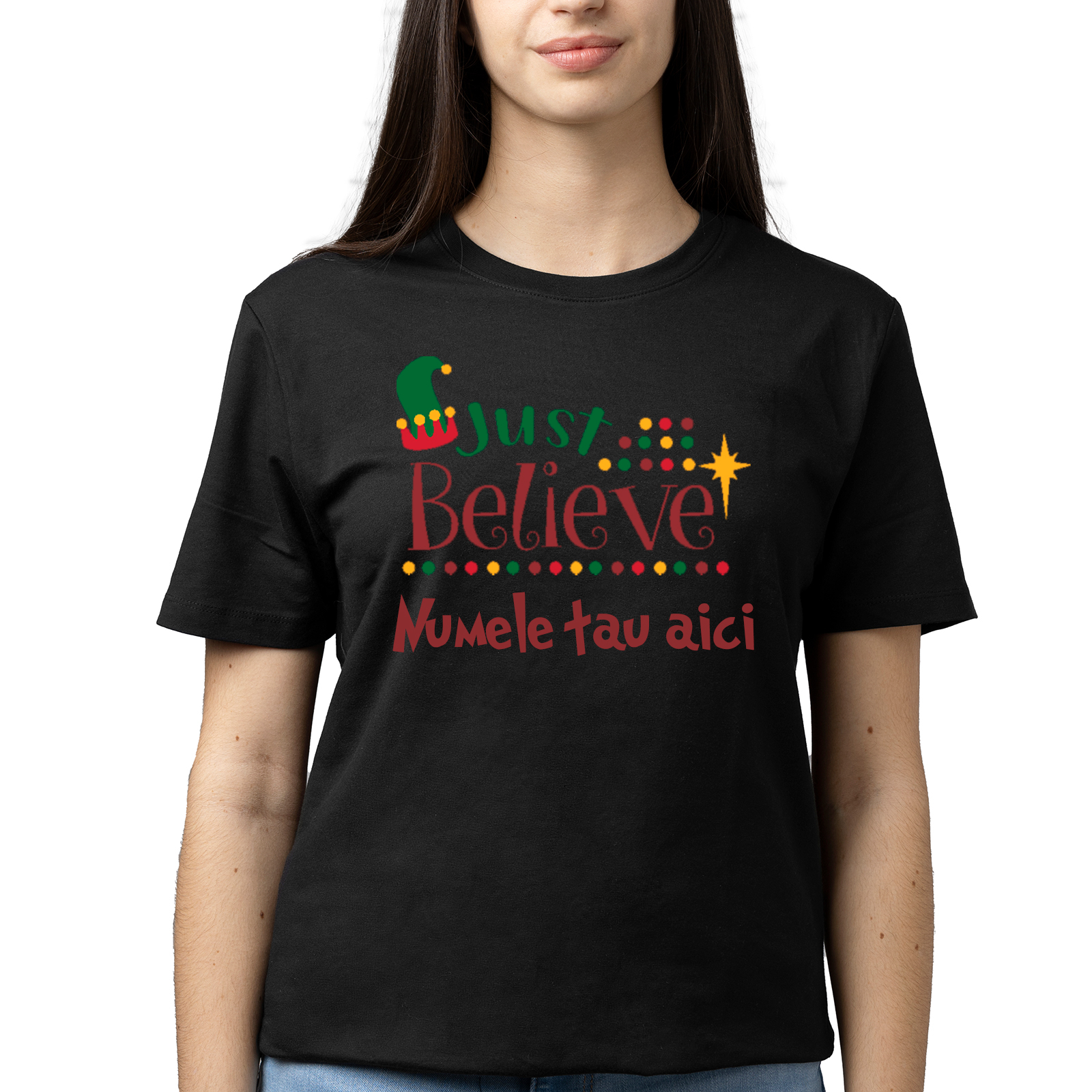 Tricouri personalizate cu nume Just Believe femei negru Pentru ea, Negru