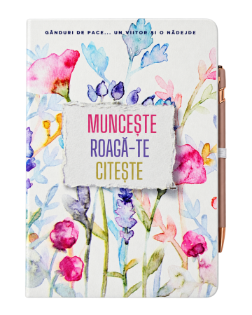Noutati - Agenda format A5 cu pix personalizata "Munceste, roaga-te, citeste!"