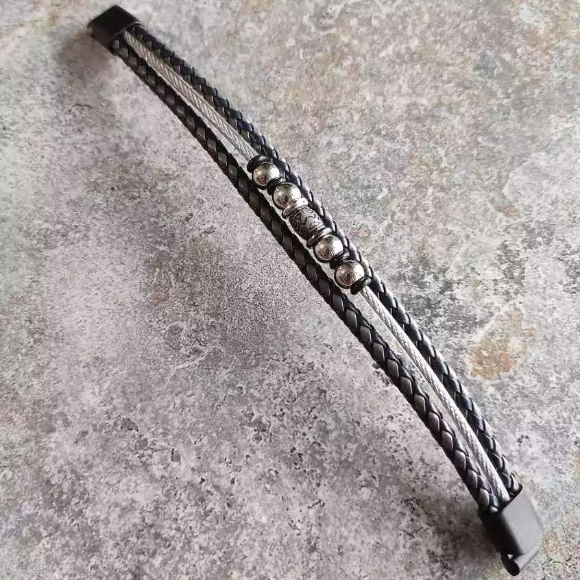 Bratara handmade impletita cu bile metalice si cablu tip șufa [5]