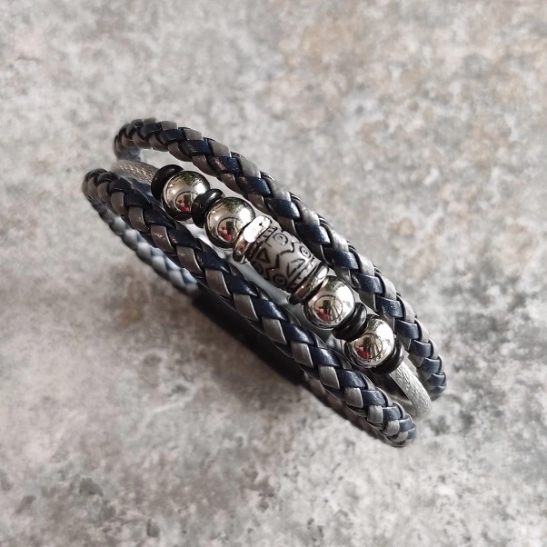 Bratara handmade impletita cu bile metalice si cablu tip șufa [3]