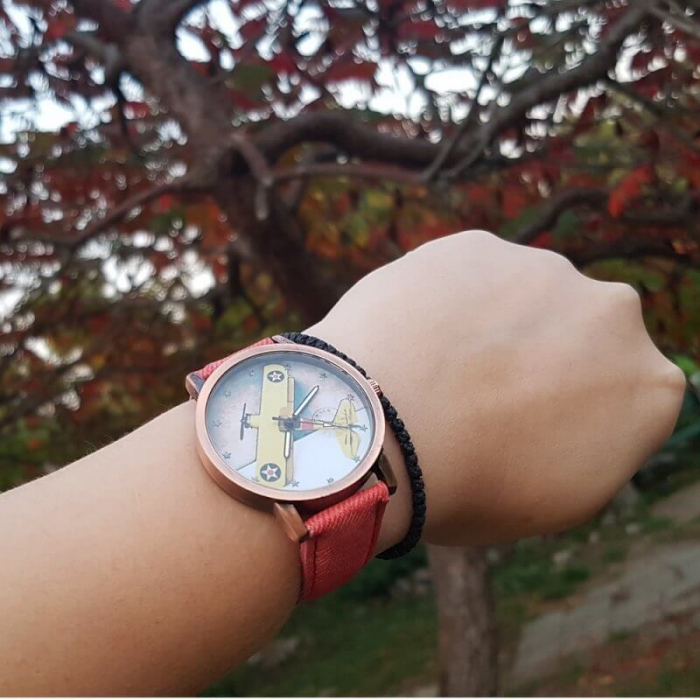 Ceas dama cu avion biplan pe cadran [3]