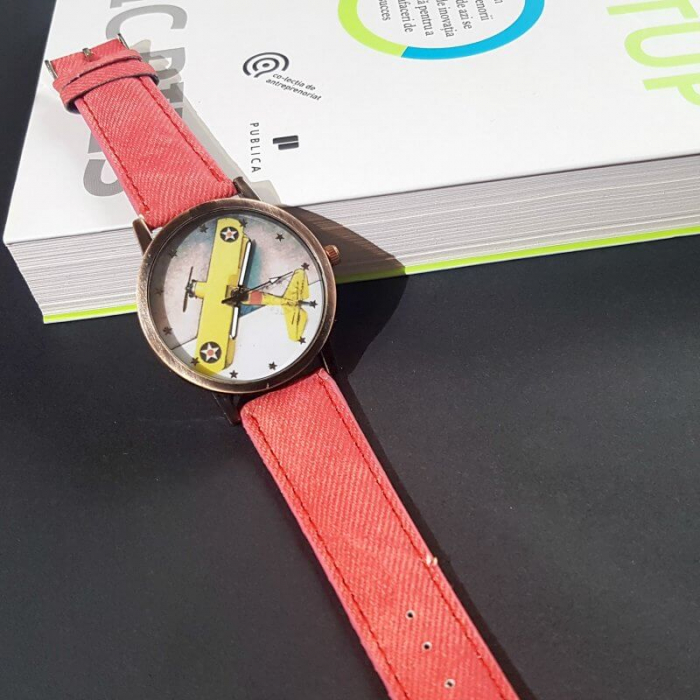 Ceas dama cu avion biplan pe cadran [4]