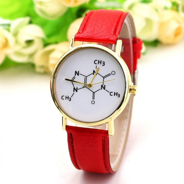 ceas dama cu formula chimica a cafeinei cu cadran alb [2]