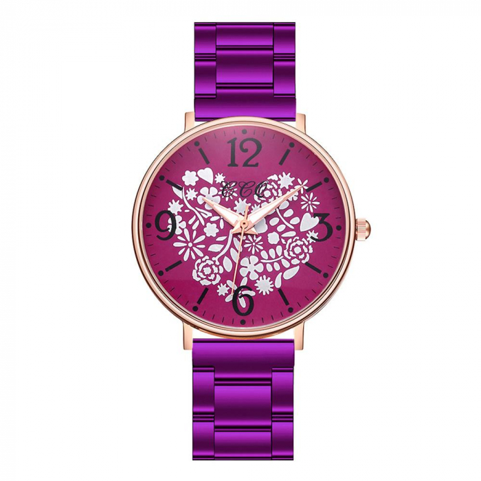 Ceas cu imprimeu inima pe cadran si bratara metalica [3]