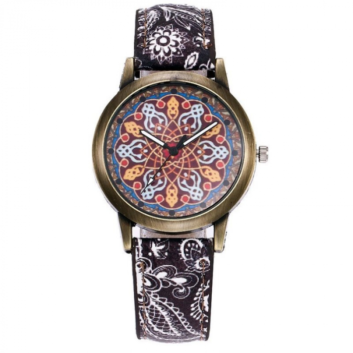 Ceas dama mozaic, curea imprimeu floral [2]