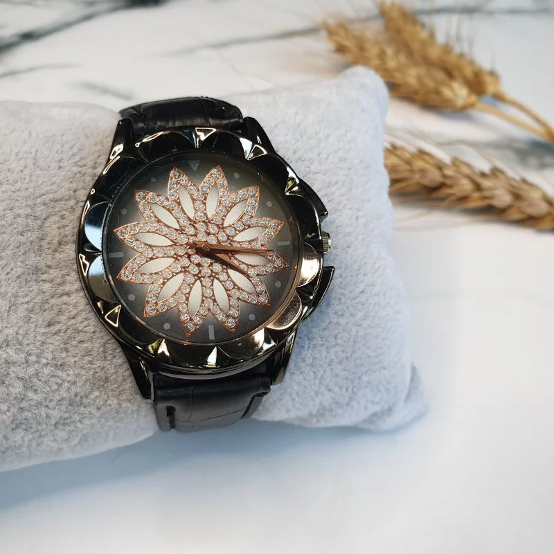 ceas dama geneva elegant, ieftin cu floare pe cadran si pietricele [4]