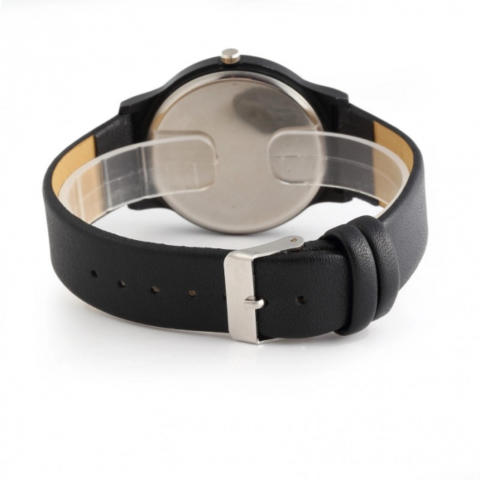 ceas de mana alb, unisex, model deosebit, cadran white &black, curea piele neagra [6]