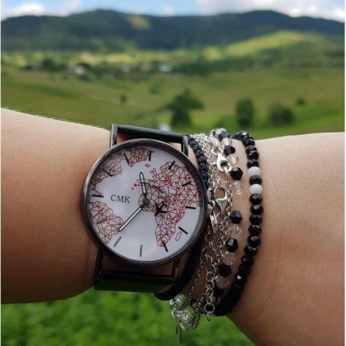 Ceas cu harta lumii si secundar avion, cadran alb [4]