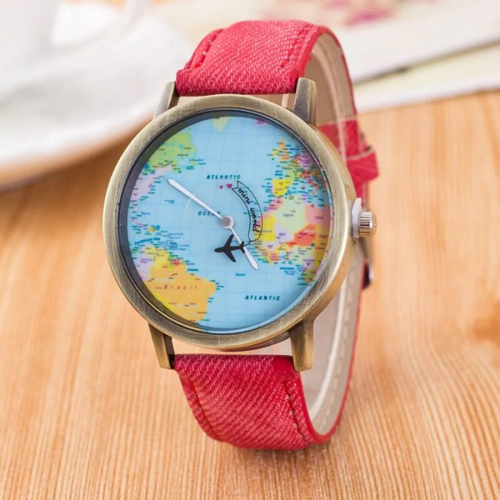 ceas unisex, travel the world, harta lumii si secundar avion [5]