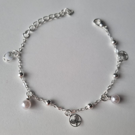 Brățară argintie cu charm fluture și perle – Airmag [3]