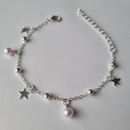 Brățară metalică argintie, 22cm cu charm steluta si perle [1]