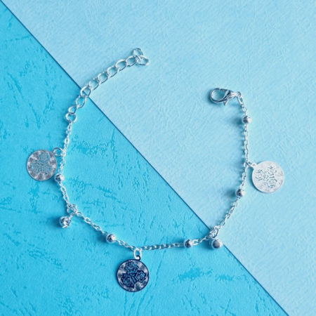 Bratari din metal - Bratara dama argintie cu charm trandafir