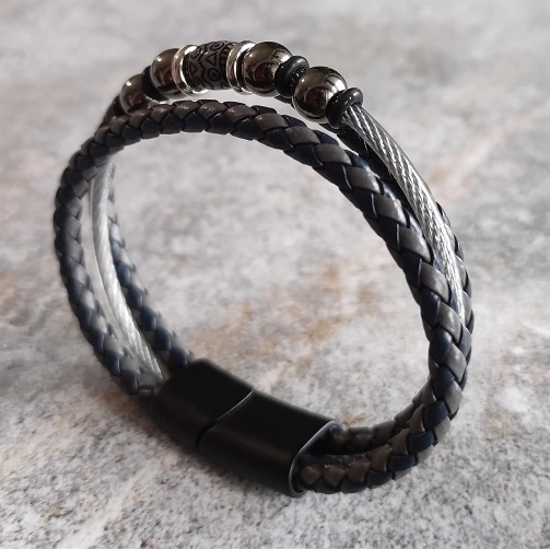 Bratara handmade impletita cu bile metalice si cablu tip șufa [1]