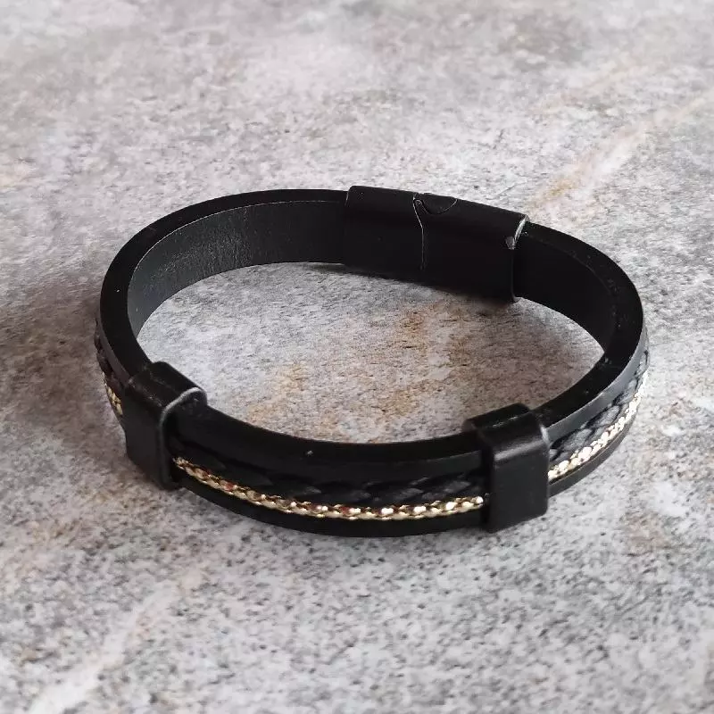 Bratara piele ecologica, impletita, cu insertii metalice [2]