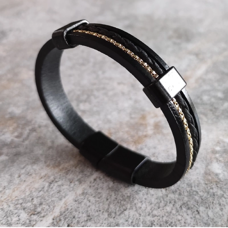 Bratara piele ecologica, impletita, cu insertii metalice [1]