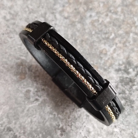 Bratara piele ecologica, impletita, cu insertii metalice [0]