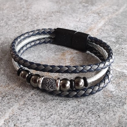 Bratara handmade impletita cu bile metalice si cablu tip șufa [0]