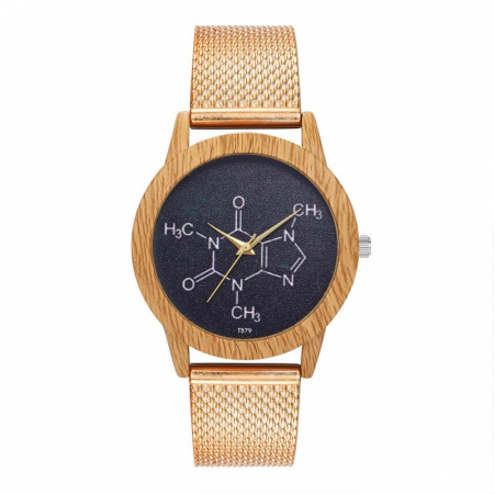 ceas dama cu structura chimica a cafeinei pe cadran si curea metalica [3]